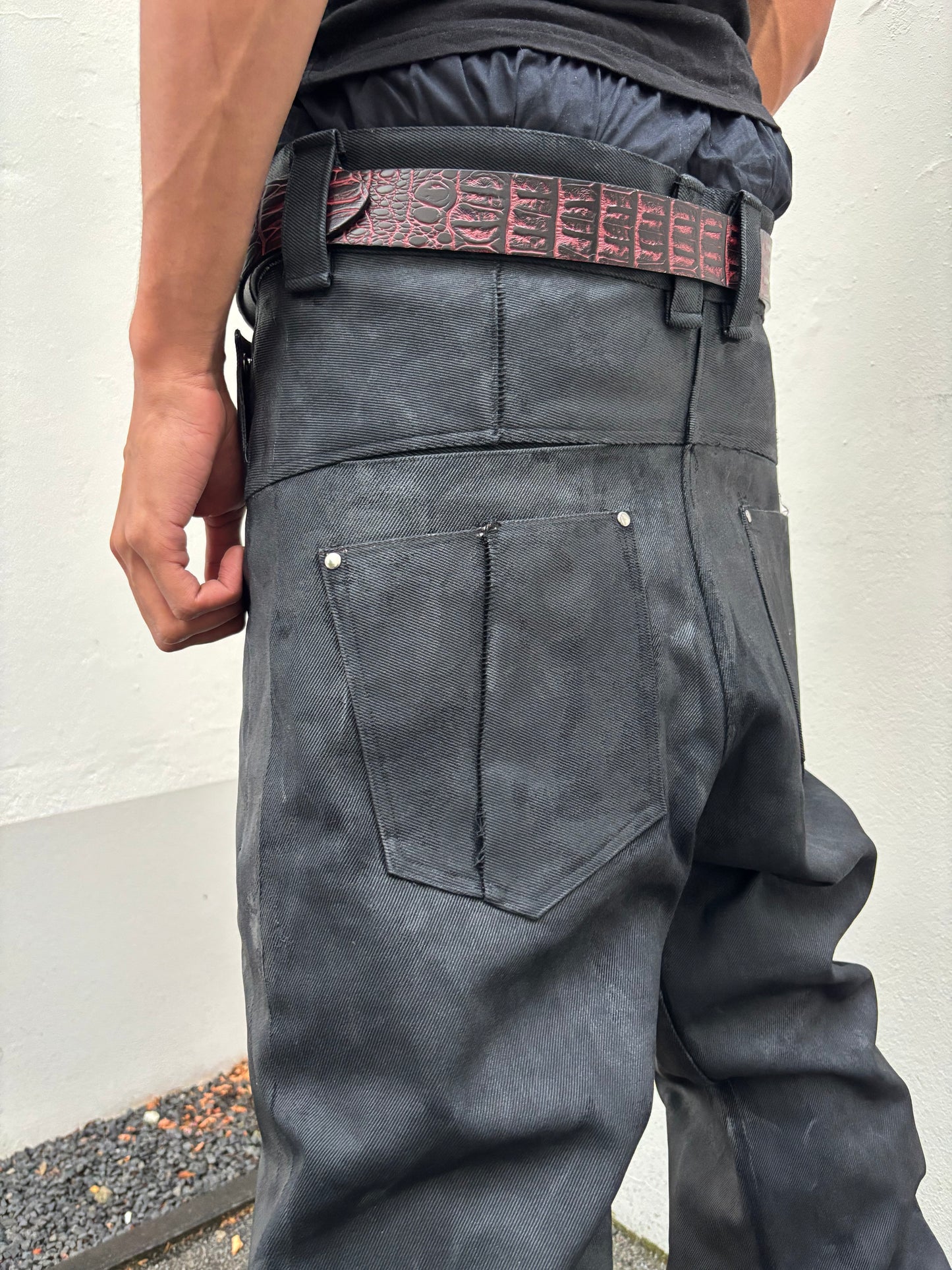 Black Shiny 8 Pocket Selvedge Denim