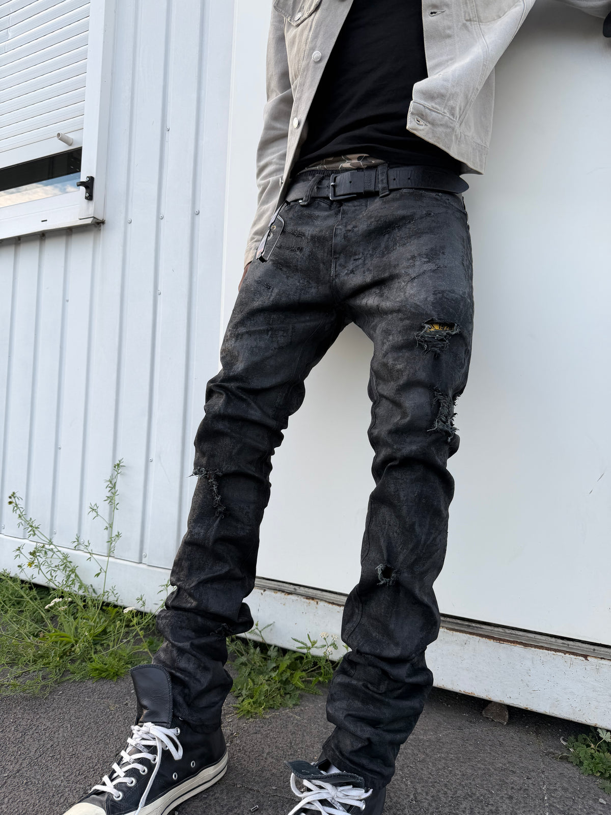 Distressed Coated Denim (Slim Fit)
