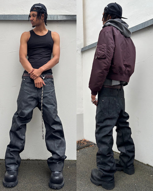 Black Shiny 8 Pocket Selvedge Denim